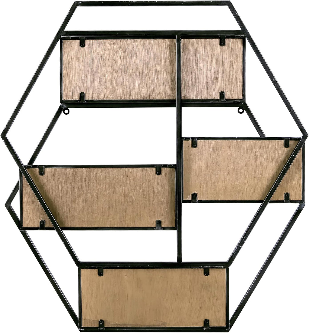 4 Tier Industrial Style Foldable Hexagon-Shaped Wall Shelves