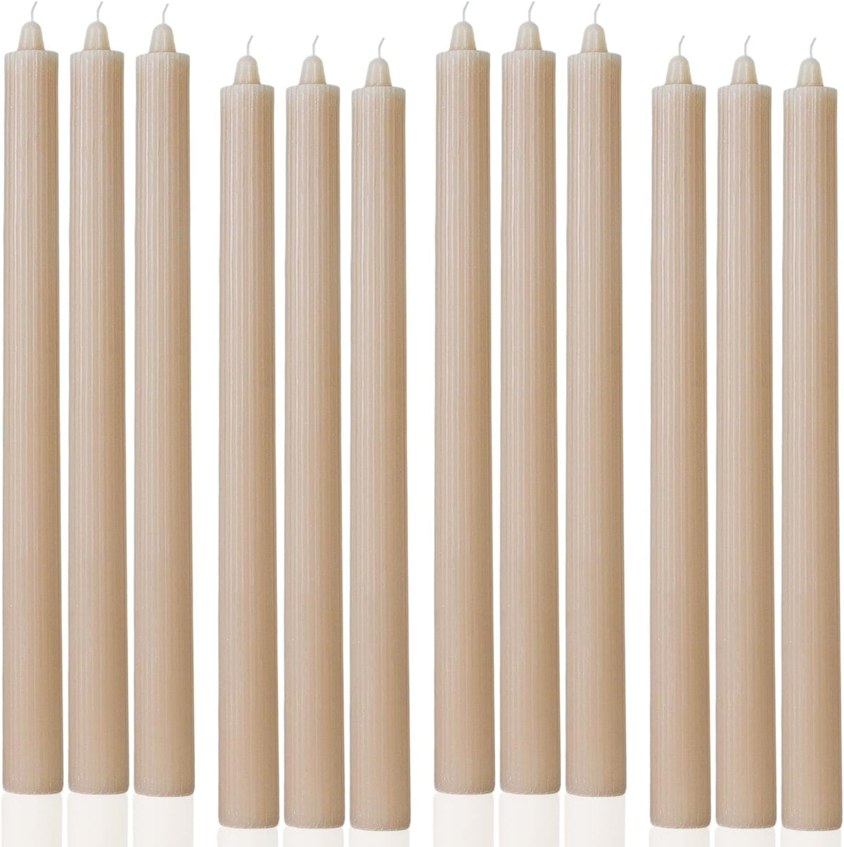 Sahara Beige Taper Candles Ribbed Dripless Tapered Candles Ideal as Dinner Candle Smokeless and Unscented Candle Sticks Long Burning,10.5 inch,Set of 12
