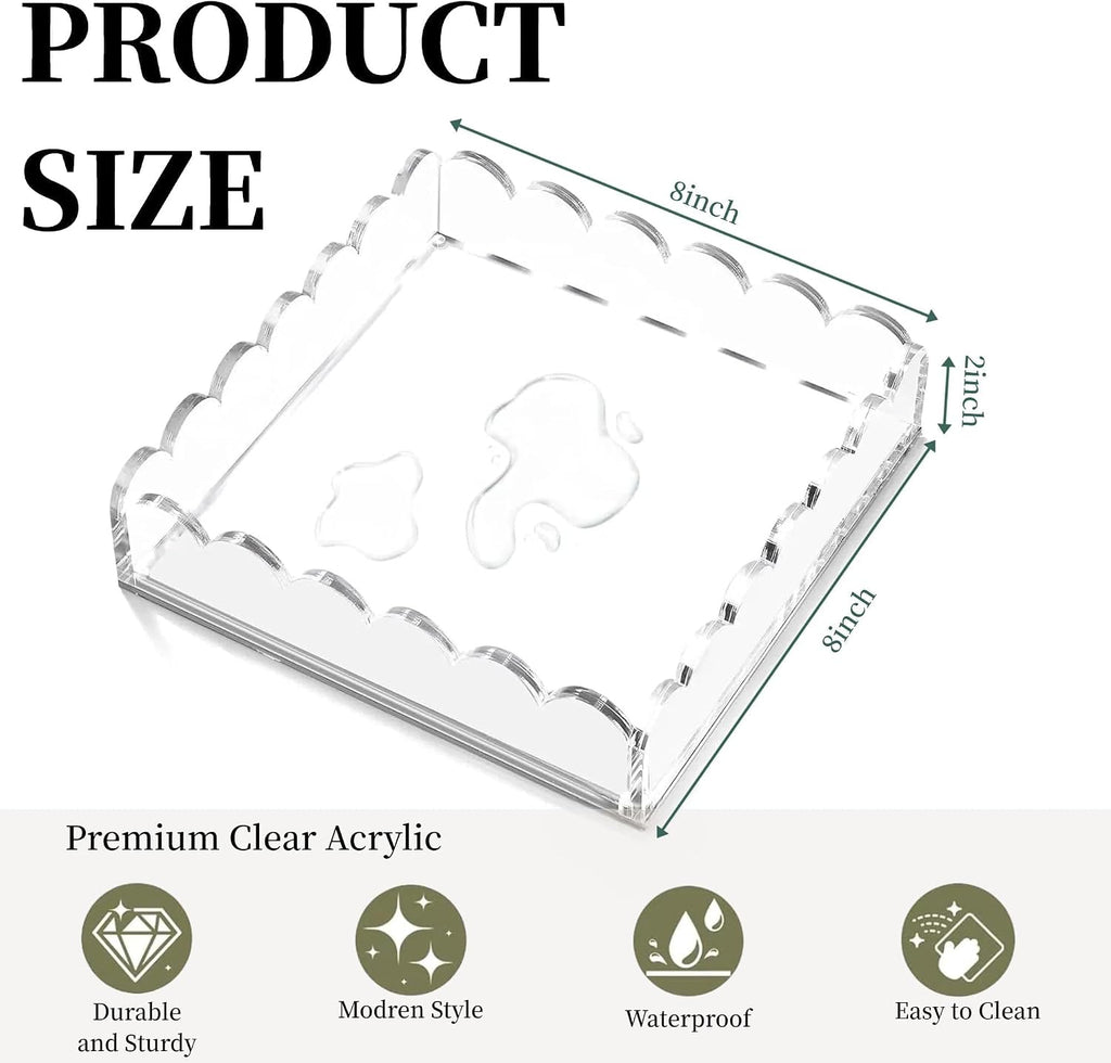 Scalloped Acrylic Tray with Magnetic Mat - 8x8in Customizable Display for Photos, Art & Notes | Non-Slip Base | Elegant Décor & Organizer for Jewelry/Cosmetics for Women/Mom/Weddings