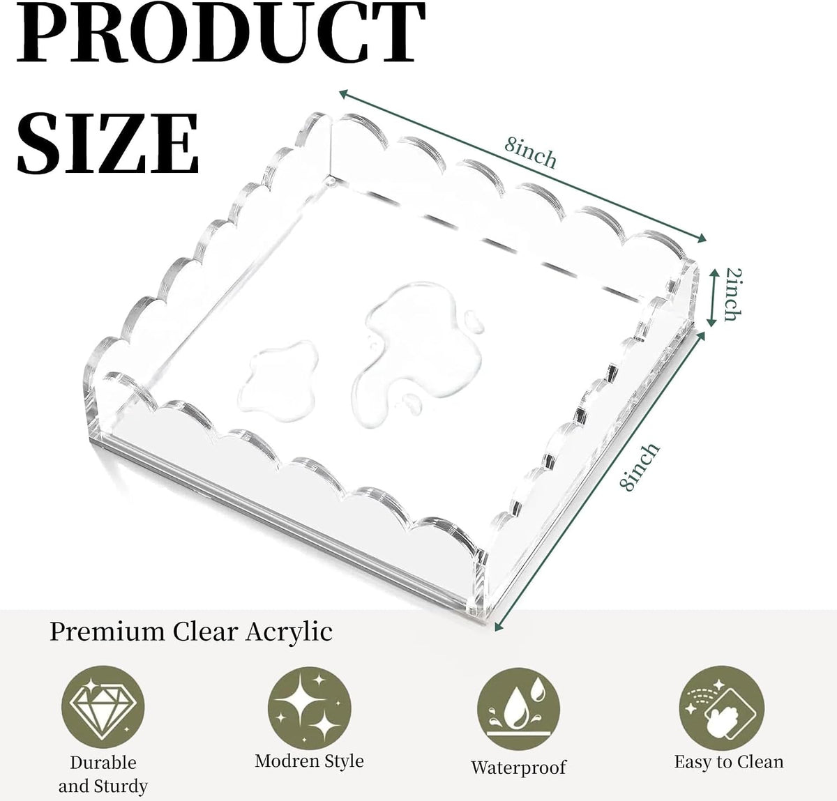 Scalloped Acrylic Tray with Magnetic Mat - 8x8in Customizable Display for Photos, Art & Notes | Non-Slip Base | Elegant Décor & Organizer for Jewelry/Cosmetics for Women/Mom/Weddings