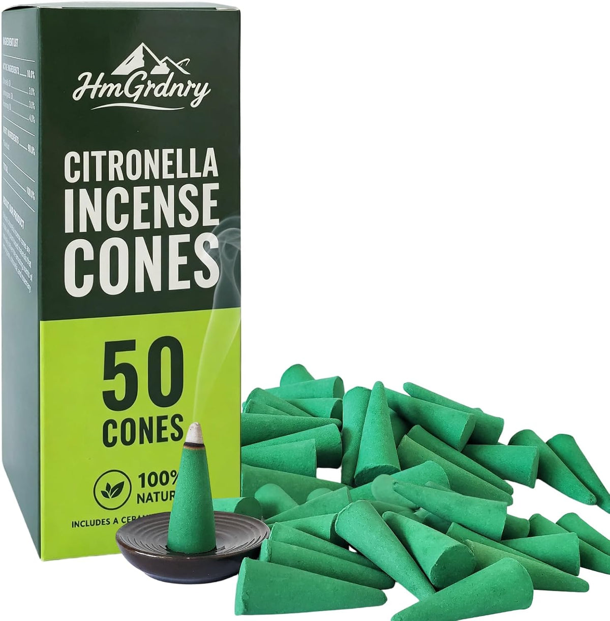 Citronella Cones (50 Cones) – Citronella Incense Cones with Ceramic Dish, Citronella Incense Cones Outdoor for Home Outside, Pool Side, Patio, Camping, Porches, Courtyards – Long Lasting Natural Scent