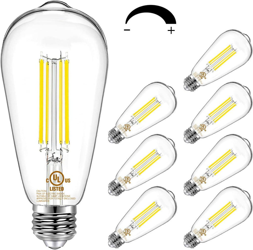 DAYBETTER 8 Pack Vintage LED Edison Bulbs, E26 Led Bulb 60W Equivalent, Dimmable Led Light Bulbs, High Brightness 800 LM Neutral White 4000K, ST58 Antique Filament Bulbs, Clear Glass Style for Home