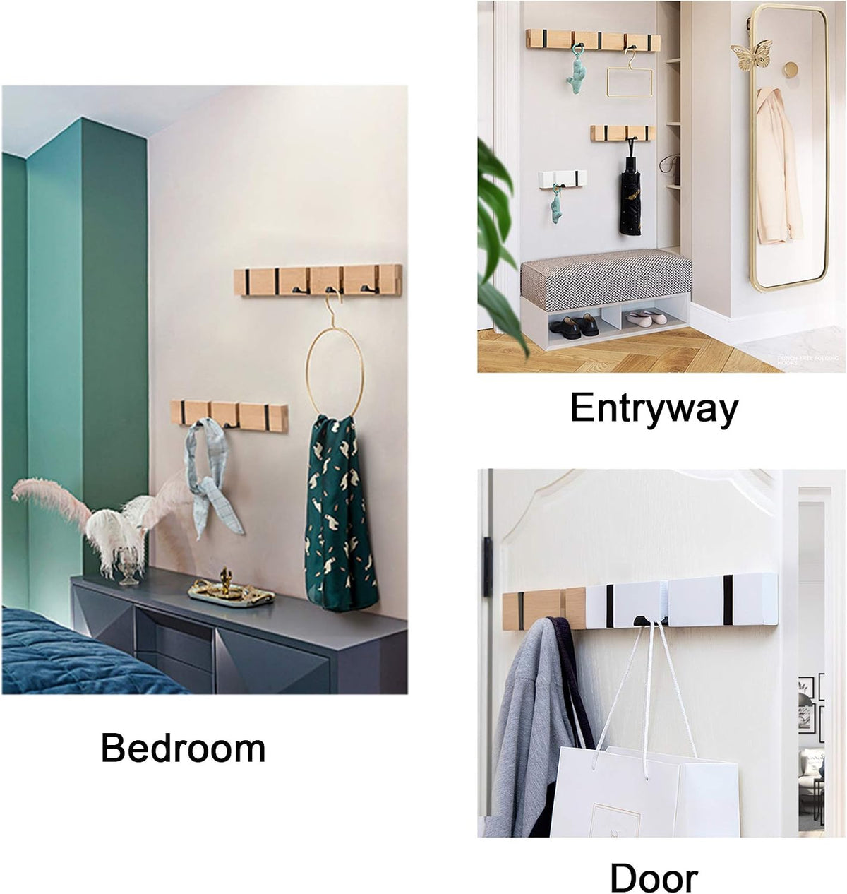 KYSMOTIC Modern Wood Coat Rack, (White, 2 Pack)