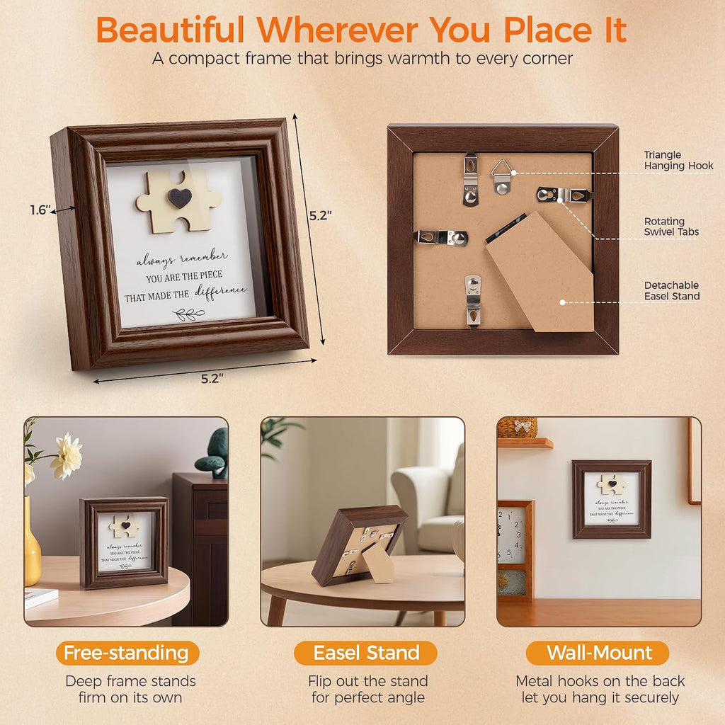 Difference Maker Gift 5.2" Wood Shadow Box Frame Thank You Plaque for Employee Coworker Boss, Unique Puzzle Piece Appreciation Sign for Office Desk Decor, Goodbye Retirement Farewell Keepsake