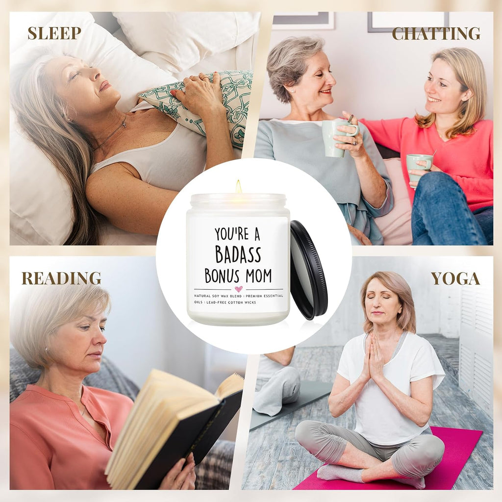 Bonus Mom Gifts from Daughter Son, Lavender Scented Soy Wax Candle
