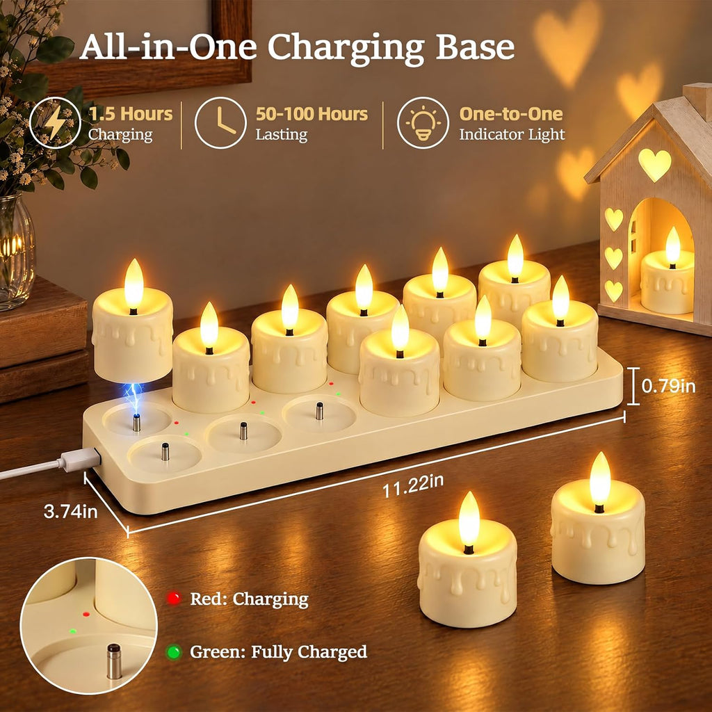 Kimjo Rechargeable Flameless Tea Lights Candles with Charging Base, 12 Pack