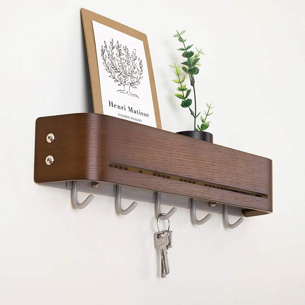 Key Holder Wall Mount with Shelf | Brown | 17 inch