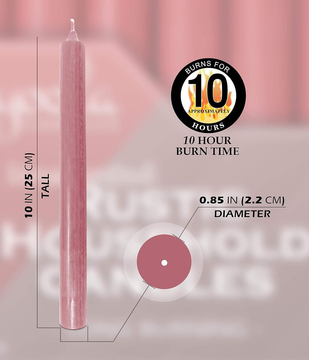 Hyoola 10 Inch Dinner Candles - 12 Pack - Rose Pink Tall Unscented Rustic Long Burning Candle Sticks