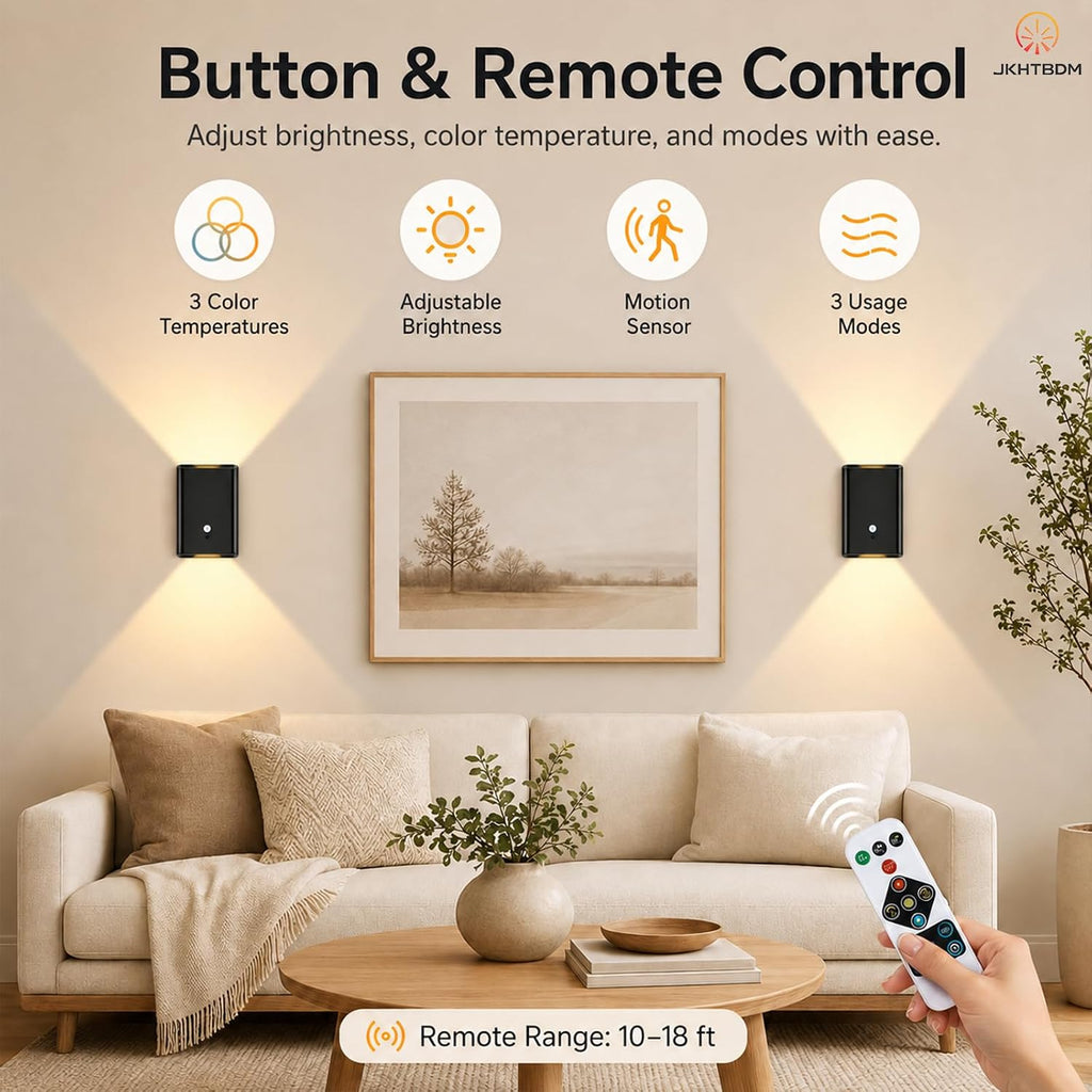 Motion Sensor Night Lights, Wireless Rechargeable Stair Lights Indoor, 5000mAh Battery, 3 Color Temperatures & Stepless Dimming, LED Night Lights for Stairs, Hallway, Kitchen, Closet, Cabinet (2 Pack)