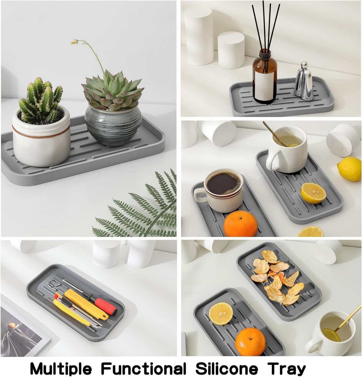 MicoYang Silicone Kitchen Sink Organizer Tray for Multiple Usage,Eco-Friendly Sponges Holder for Kitchen Bathroom Counter or Sink,Dish Soap Dispenser,Scrubber,Bottle,Cup (Grey, 10"×5.3")