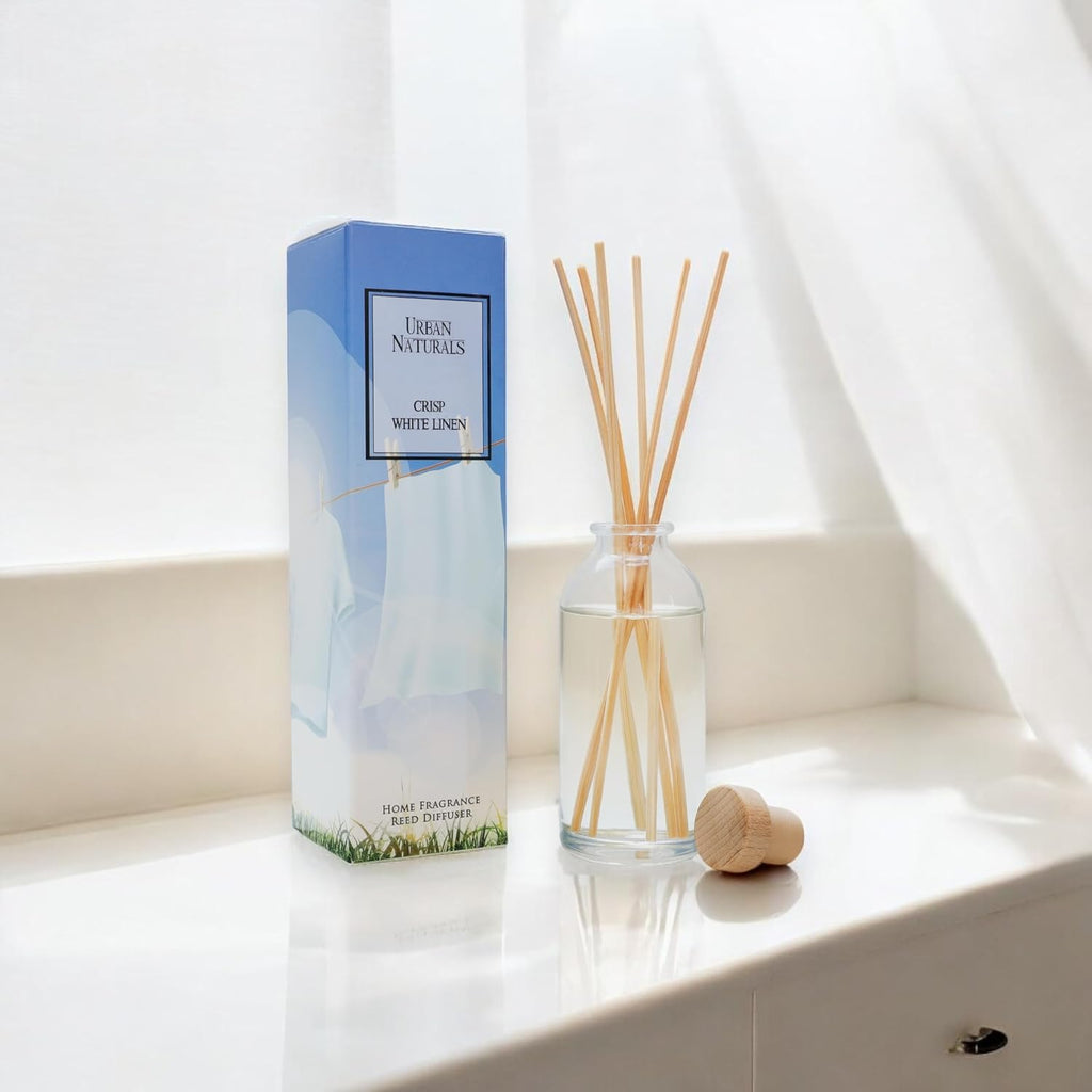 Urban Naturals Reed Diffuser Set, Crisp White Linen - Bathroom Shelf Décor