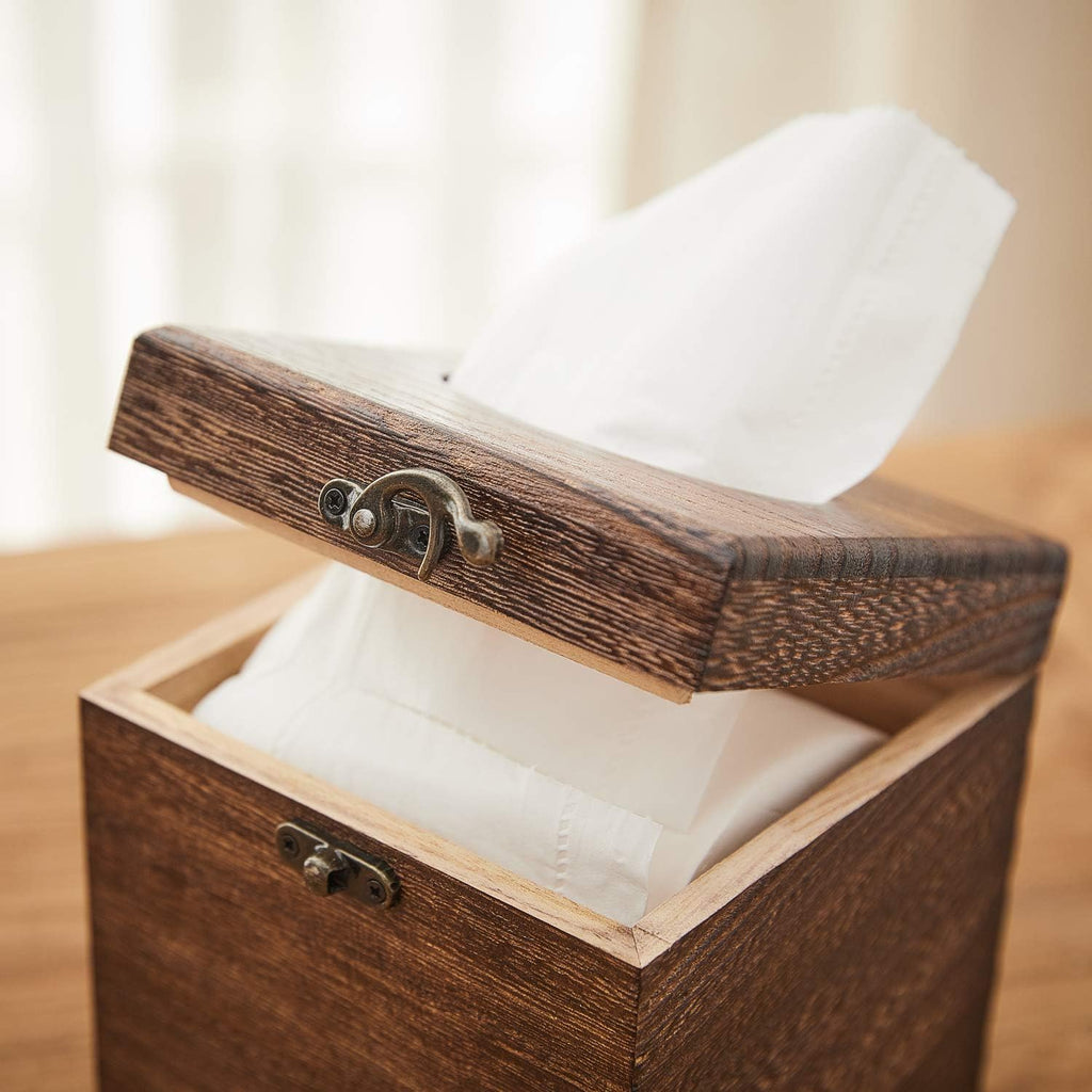 Wood Tissue Box Cover Decorative Square Facial Tissue Holder Napkin for Bathroom and Home Decoration