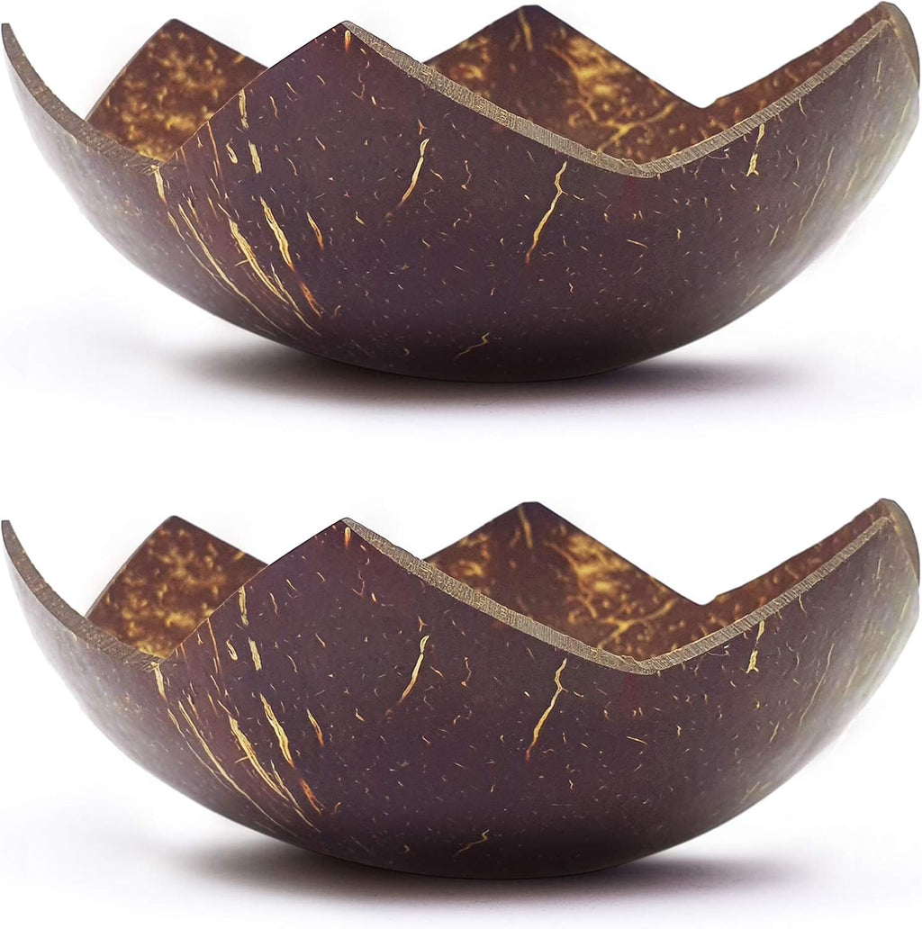 Rainforest Bowls Set of 2 Jumbo Star Coconut Bowls, 2 Wooden Spoons & 2 Reusable Bamboo Straws - 100% Natural, Hand Carved by Artisans, Eco-Friendly & Sustainable - Smoothie/Acai/Salad Bowls