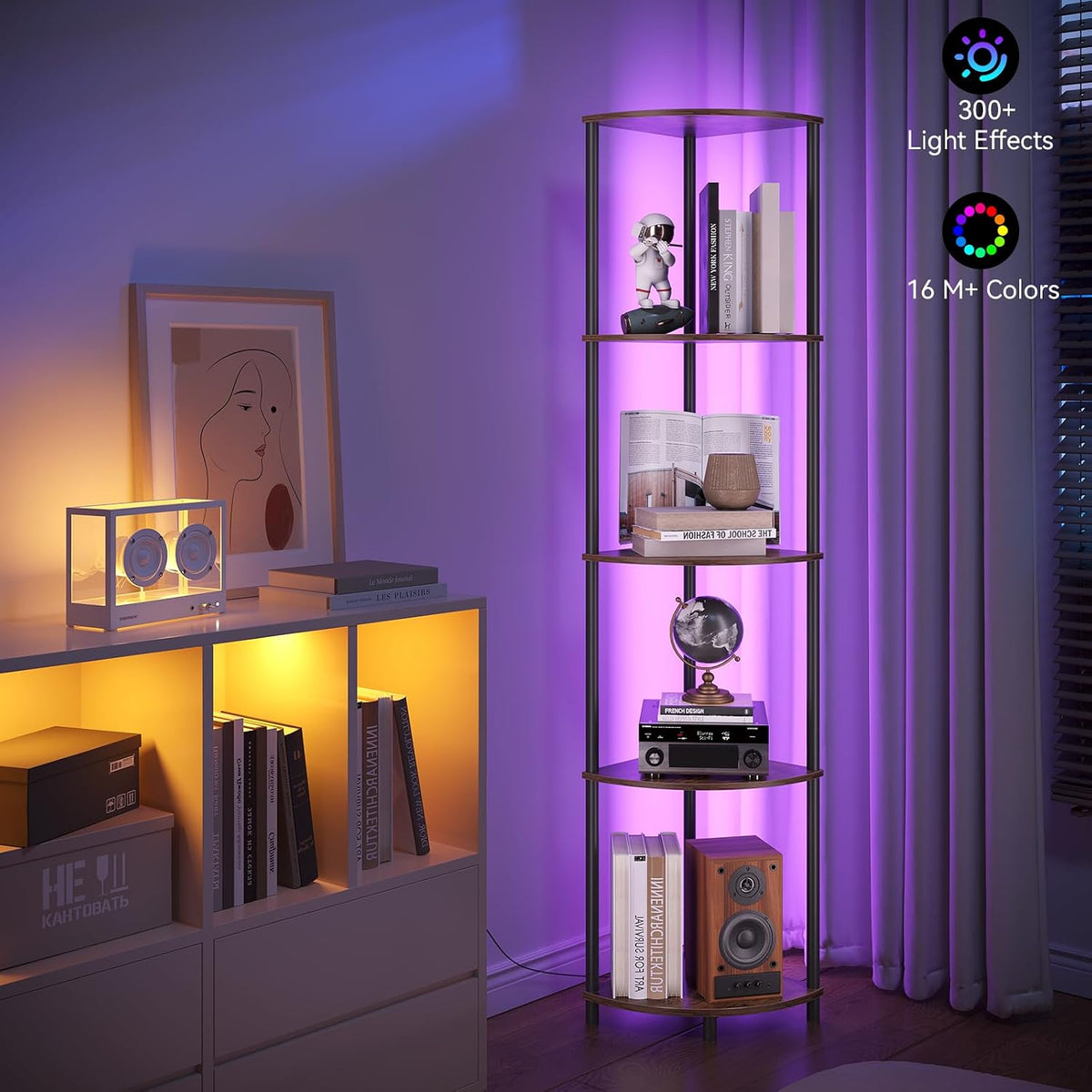 SUNMORY 5 Tier Corner Shelf with LED Light, Industrial 65" Corner Shelves