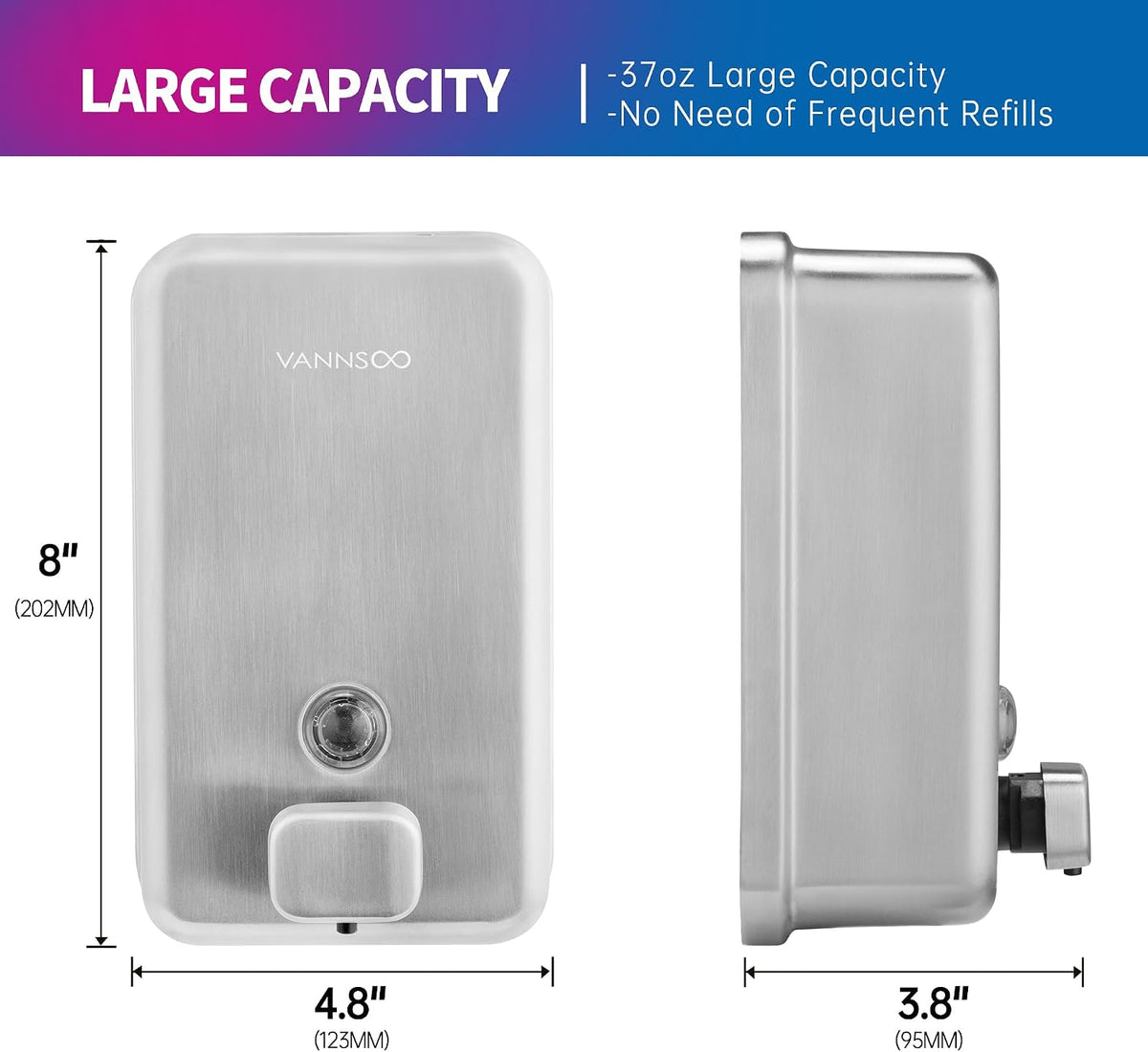 Commercial Soap Dispenser Wall Mount, Stainless Steel, 2 Pack