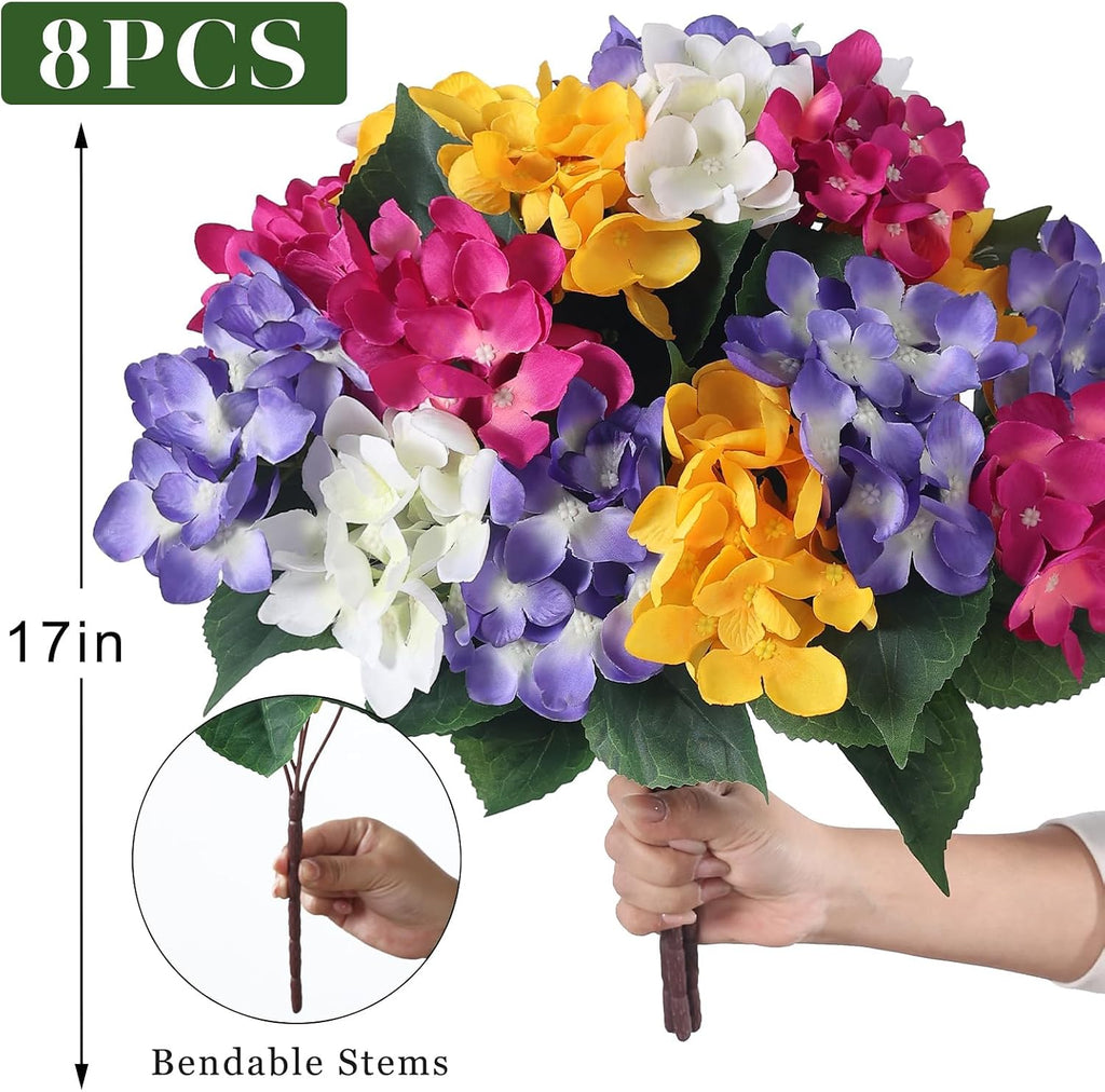 8 Bundles 17" Artificial Hydrangea Flower Branches for Porch (Mixed Color)