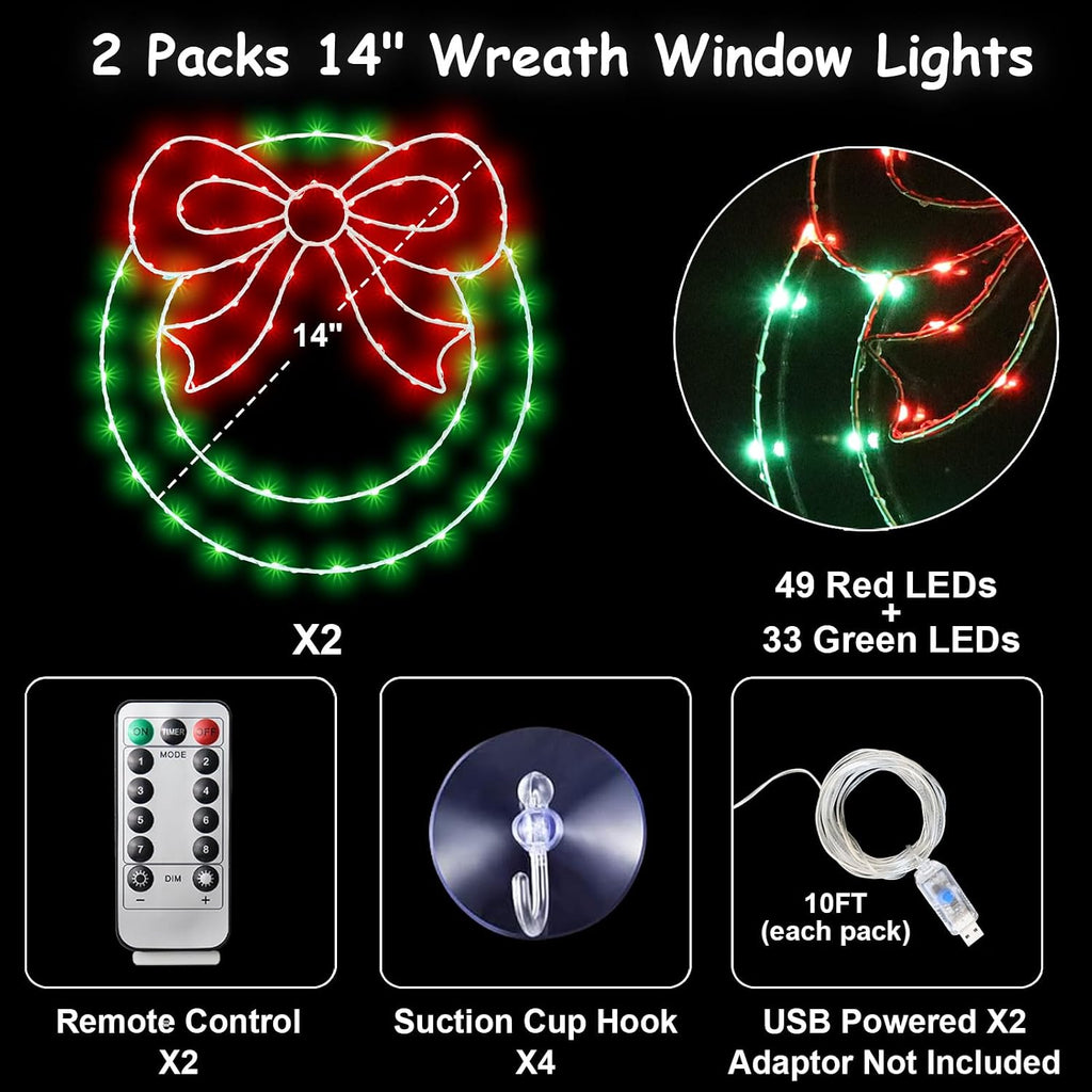 Zimati 2 Pack Christmas Window Lights Decorations 14 inch Wreath Silhouette