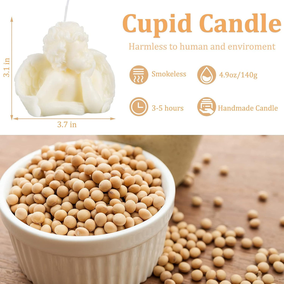 Nuanchu 2 Pieces Angel Candle Scented Candle Wax Vegan Room,White