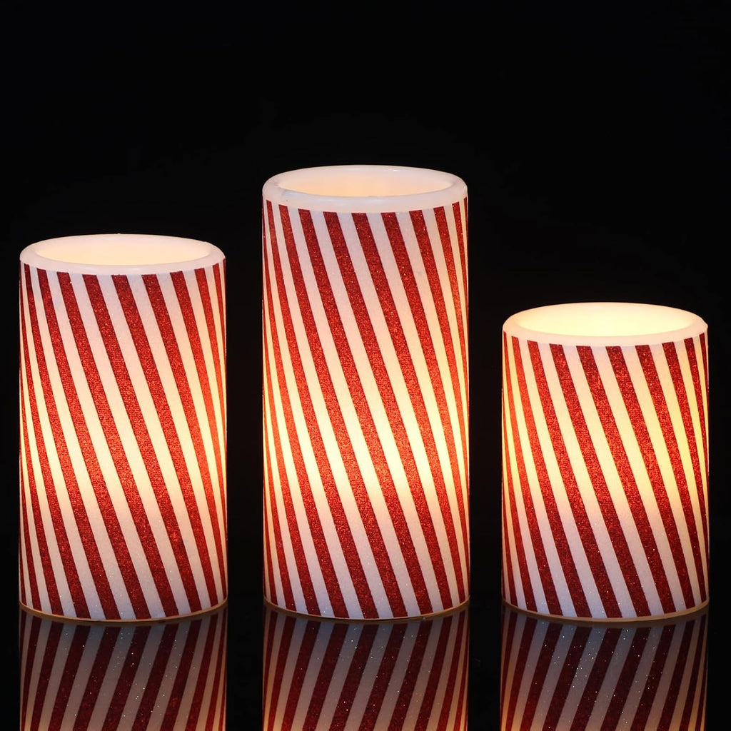 Candy Cane Christmas Flameless Candles Battery Operated with Timer