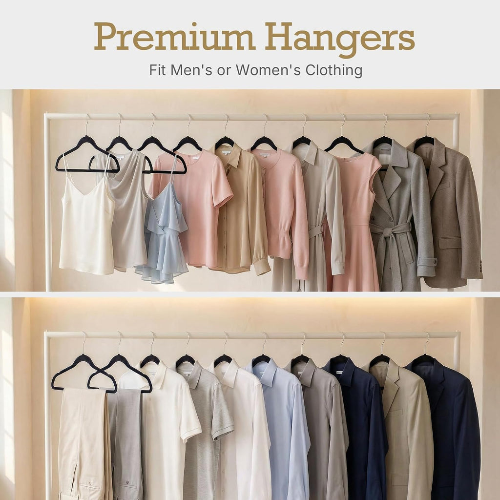 HOUSE DAY Black Velvet Hangers 240 Pack, Premium Clothes Hangers Non-Slip Felt Hangers, Sturdy Black Hangers Heavy Duty Coat Hangers, Durable Suit Hangers, Space Saving No Hanger Mark Rotating Hook