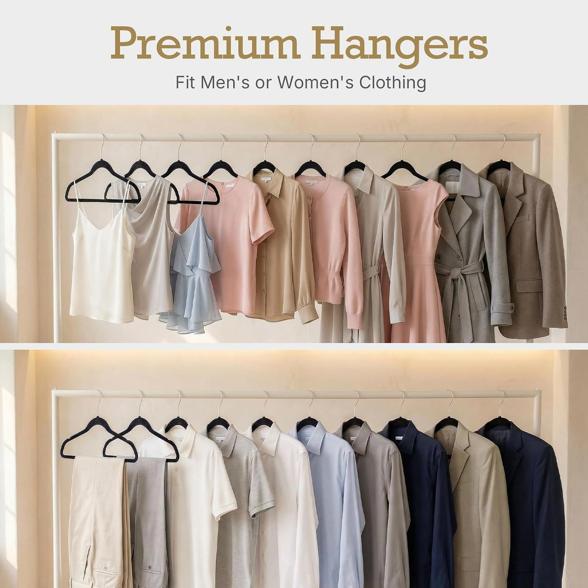 HOUSE DAY Black Velvet Hangers 120 Pack, Premium Clothes Hangers Non-Slip Felt Hangers, Sturdy Black Hangers Heavy Duty Coat Hangers, Durable Suit Hangers, Space Saving No Hanger Mark Rotating Hook