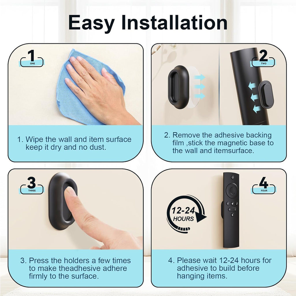 Magnetic Silicone Remote Control Holder Wall Mount for TV Fan 6 Pack Black