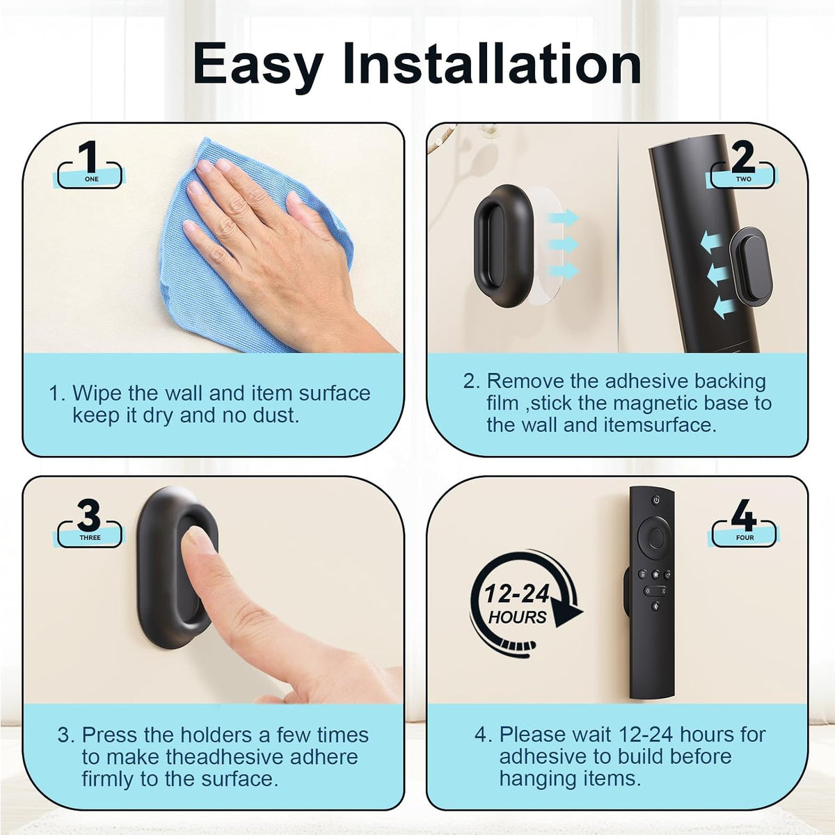 Magnetic Silicone Remote Control Holder Wall Mount for TV Fan 6 Pack Black