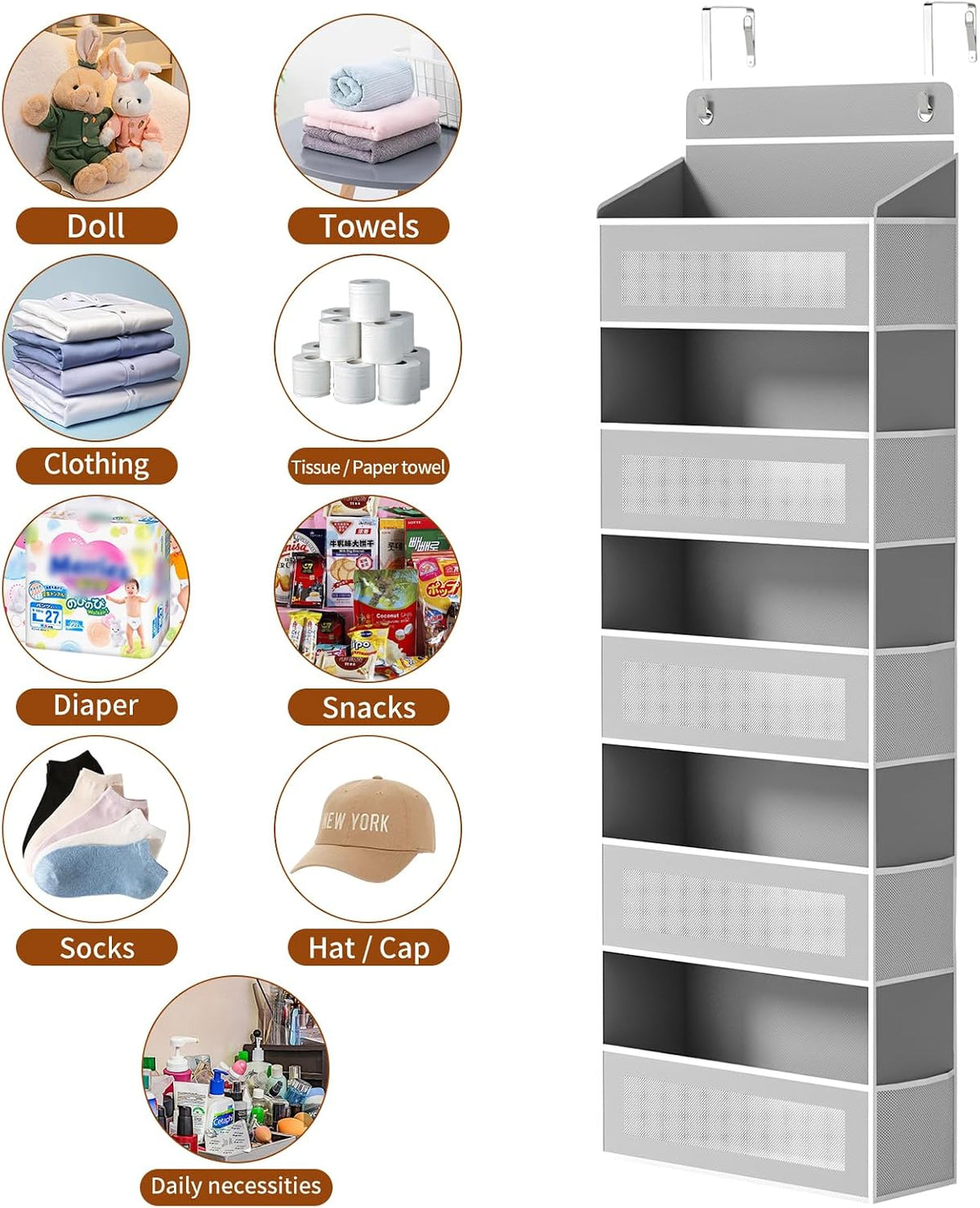 AQOOA 5 Shelf Over The Door Organizer 44 lbs Capacity fit Standard Doors