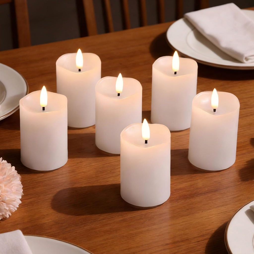 White Flameless Votive Candles with Remote Batteries Set of 6