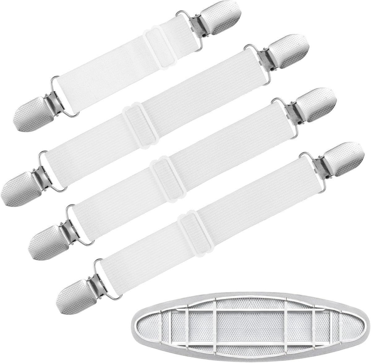 Ironing Board Cover Fasteners Binding 4 PC Elastic Straps Clips Keep Cushions From Sliding Sheet Fitted Suspenders Holders For Corners Couch Cover Stays Bands Garter Clamps Strap End Binding Tightener