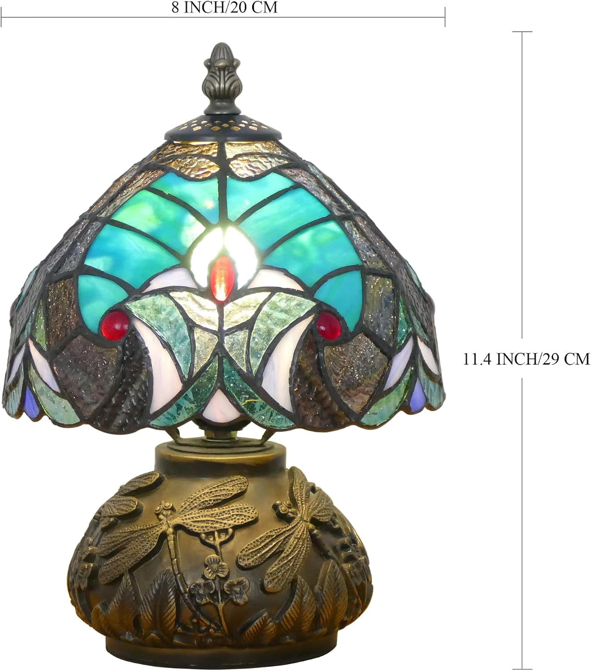 Small Tiffany Mushroom Table Lamp Green Liaison Style W8H11 Inch
