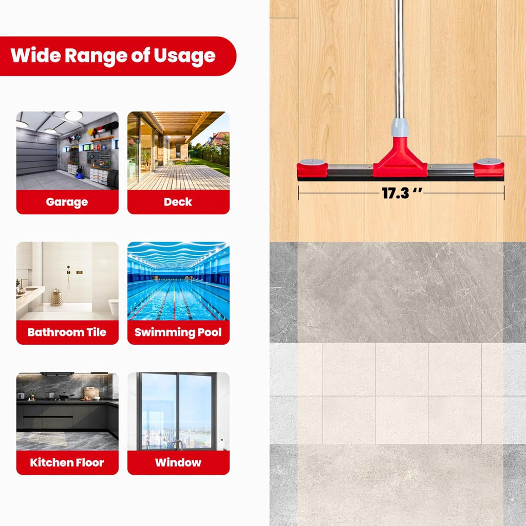 Floor Squeegee Scrubber with Extendable 62" Long Handle