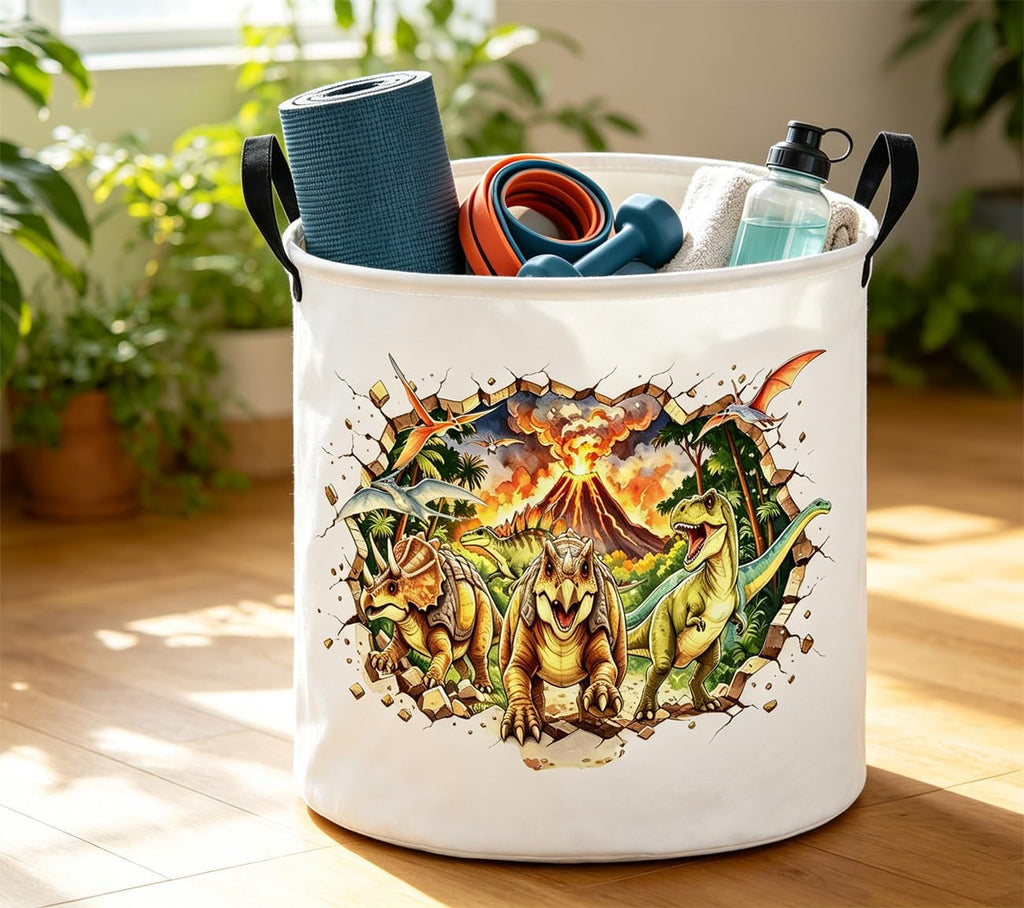 19.7" Laundry Basket,Dirty Clothes Hamper,Waterproof Storage Bin,Room Decor,Gift Baskets(Crossing Dinosaur)
