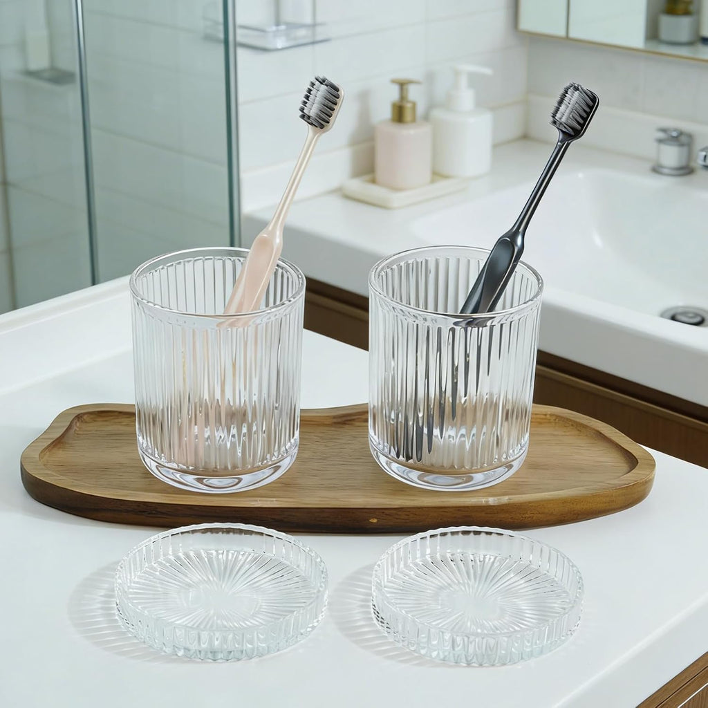 2 Pack Glass Container Qtip Holder with Lid,Mouthwash Cup,Cosmetic Storage