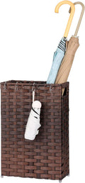 Rattan Umbrella Stand, Umbrella Holder for Entryway, Hand Woven Umbrella Rack Organizer Freestanding, with a Detachable Drip Tray, 4 Hooks, 11.8" L x 5.5" W x 16.5" H