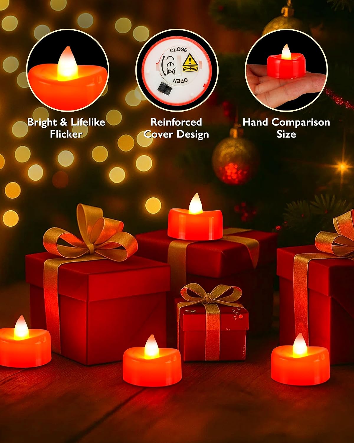 BEICHI Flameless Candles, 24Pack Red Tea Lights Battery Operated