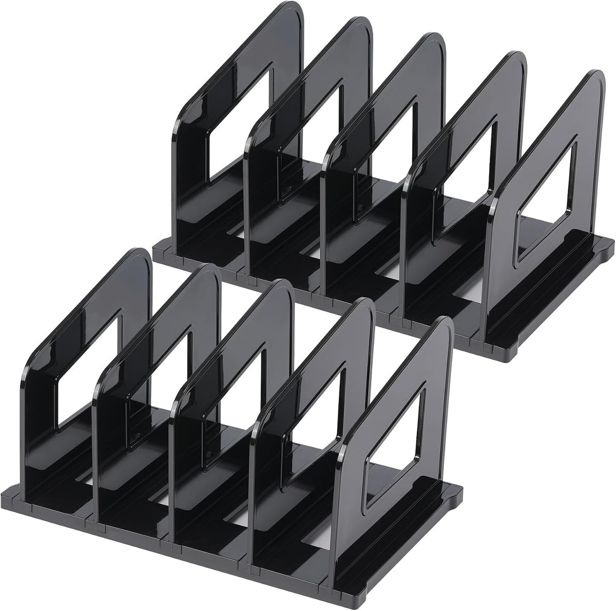 LALOBLUE File Organizer, Acrylic Folder Organizer File Sorter, Plastic Vertical Dividers for Magazine Mail Letter Paper, Desktop Organizers for Office, Classroom & Home(4 Sections, 2 Pack), Black