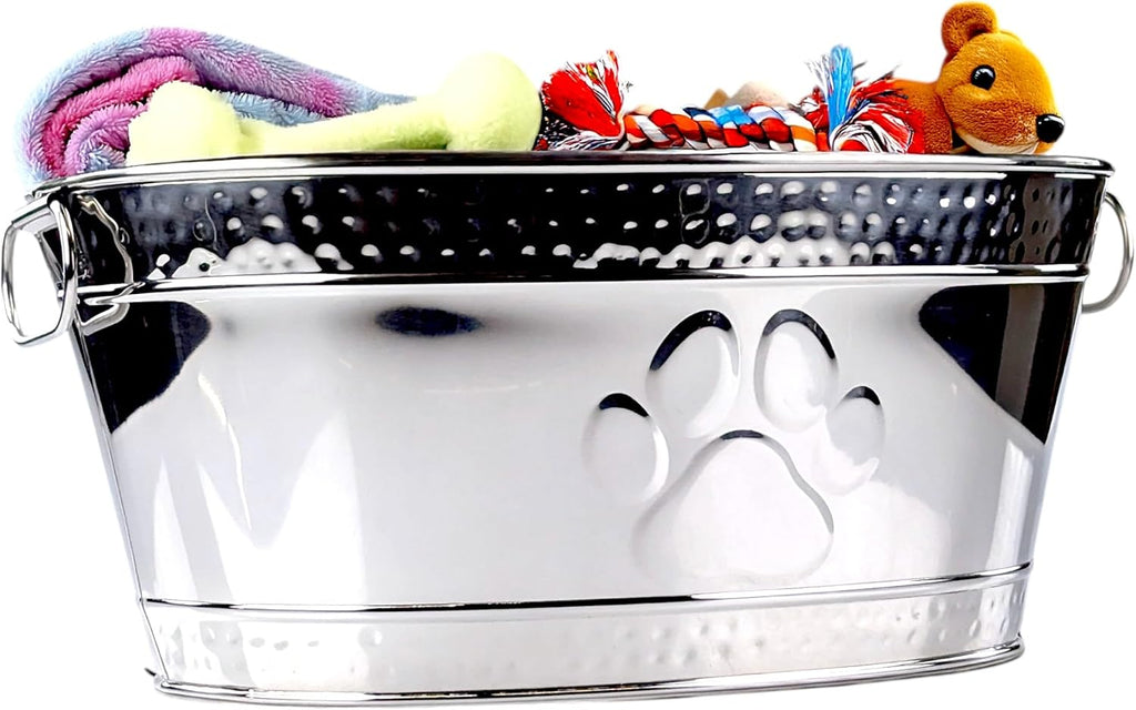 BREKX Steel Metal Pet Storage & Dog Toy Bin w/ Handles, Chew Proof