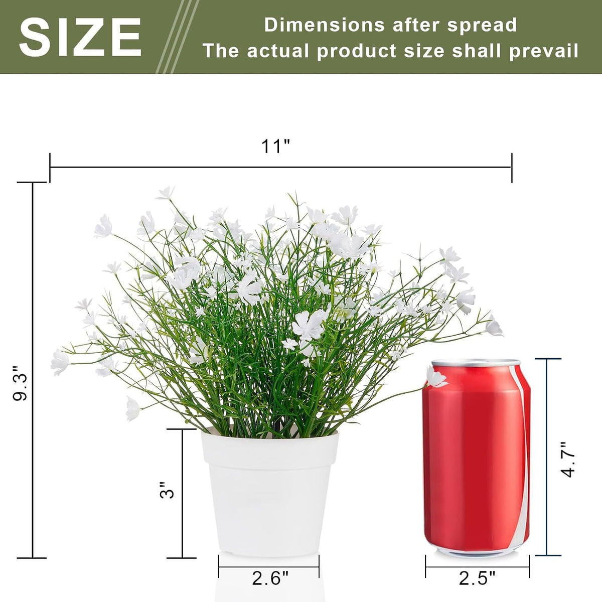 Artificial Babys Breath Potted Fake Plants with Flowers Faux Plants Indoor for Home Office Bookshelf Table Room Decor, White (Pack of 2)