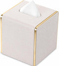 GORESE Linen Look Tissue Box Cover Square, PU Leather Tissue Box Holder