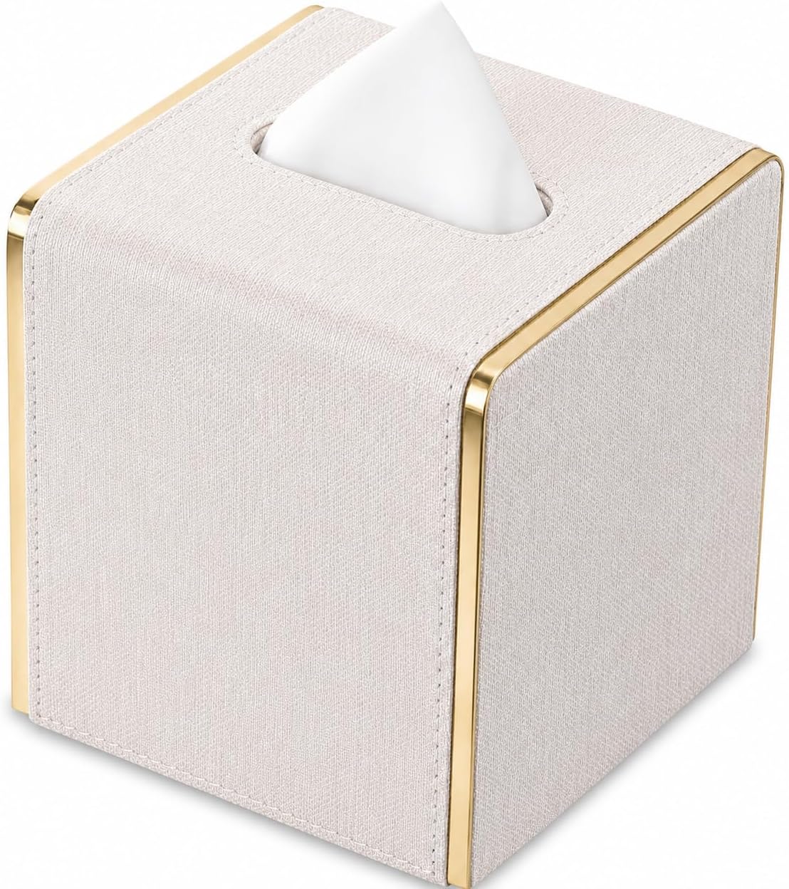 GORESE Linen Look Tissue Box Cover Square, PU Leather Tissue Box Holder