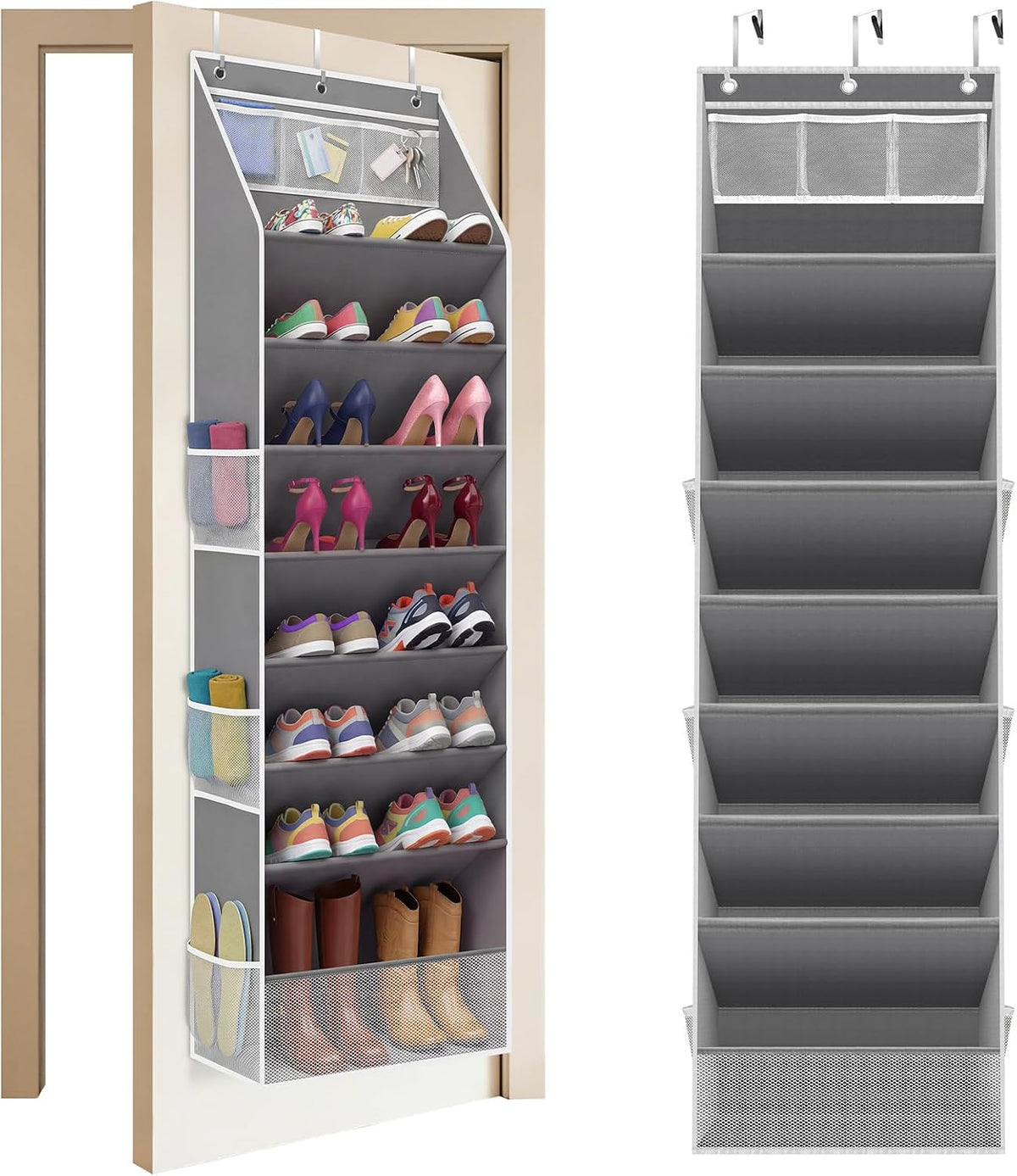 Over the Door Shoe Organizer, 8 Tier Hanging Shoe Organizer with Pockets,