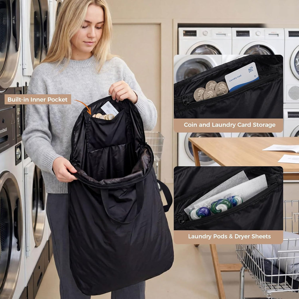 Travel Laundry Bag, 40L Foldable Dirty Clothes Bag with Two-Way Opening