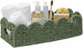Sage Green Scalloped Basket, Toilet Tank Tray, Back of Toilet