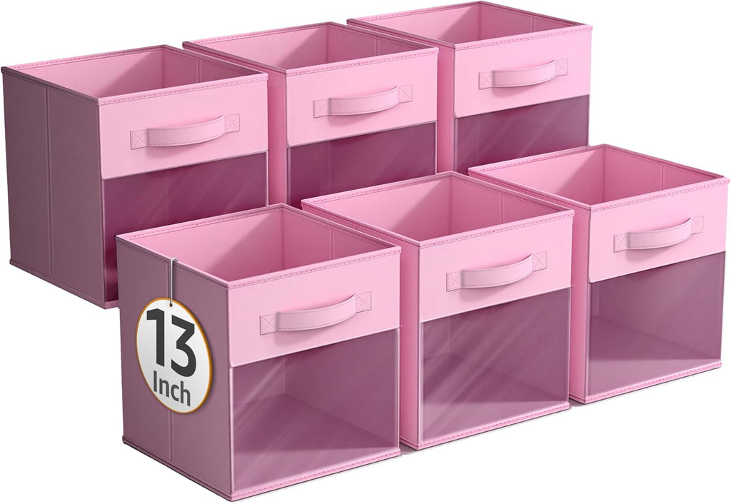 Sorbus Storage Cubes with Clear Window, 6 Pack (13 Inch, Pink)