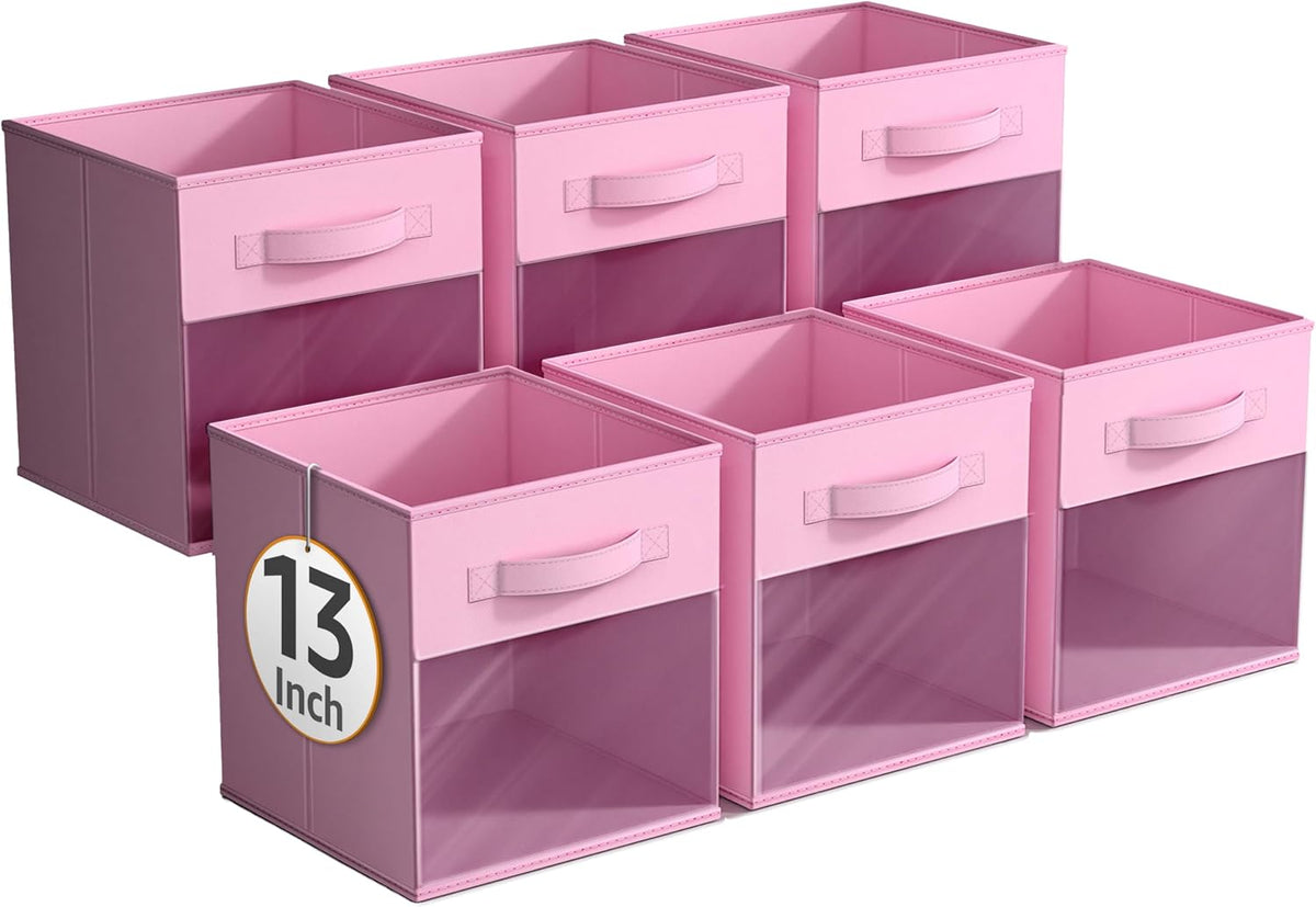 Sorbus Storage Cubes with Clear Window, 6 Pack (13 Inch, Pink)