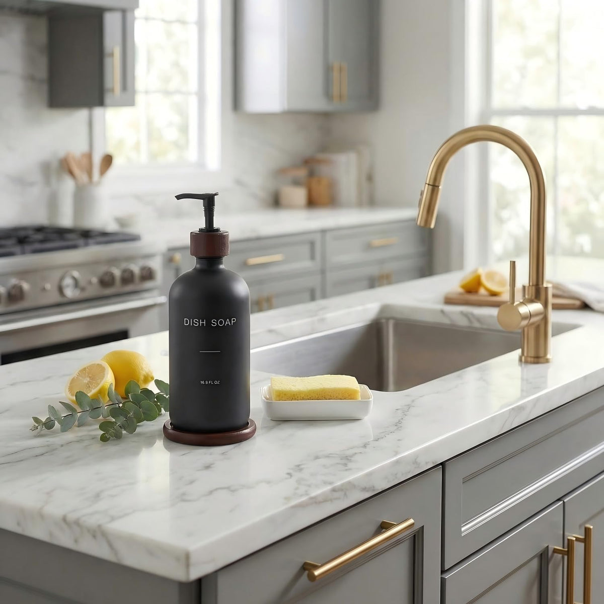 Glass Dish Soap Dispenser with Pump, Black