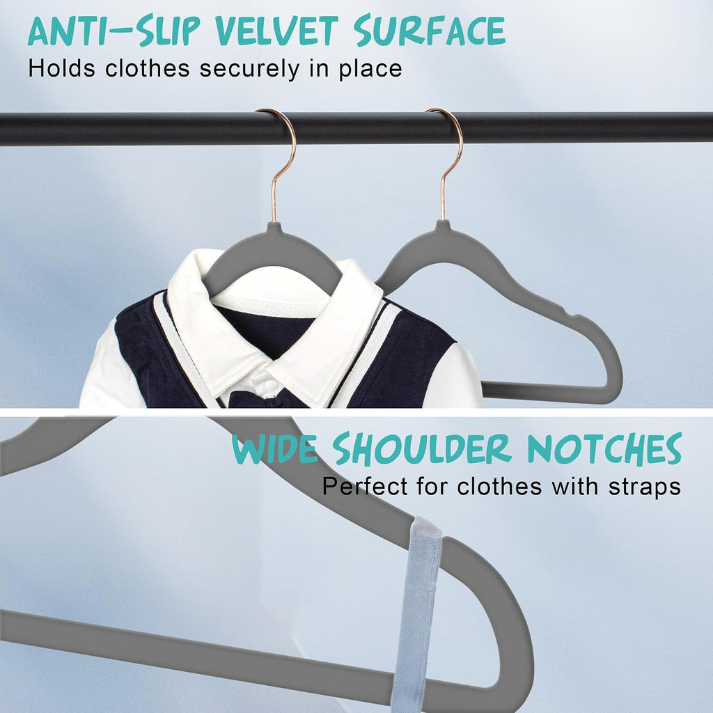 50 Pack Velvet Baby Clothes Hangers, Grey, Non-Slip, Space-Saving