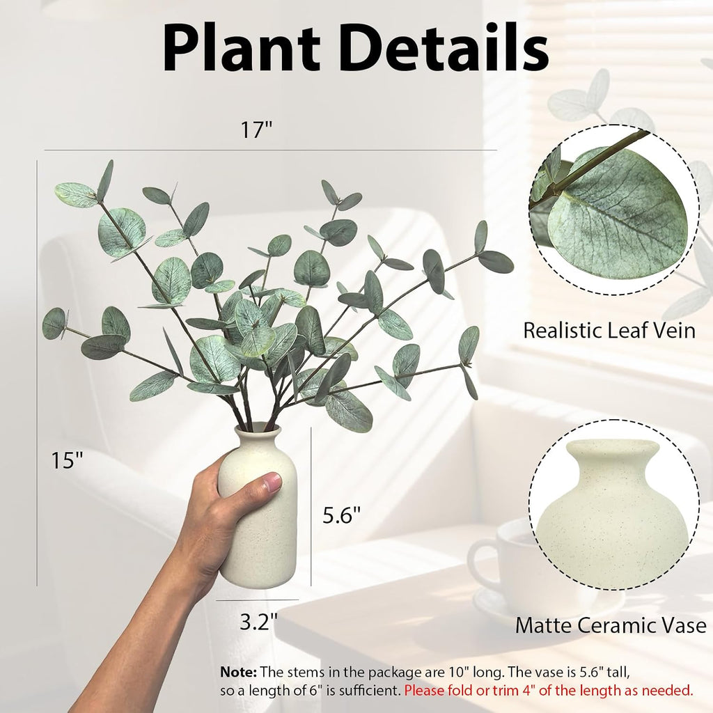 15" Eucalyptus Stems with Vase, Gray Green