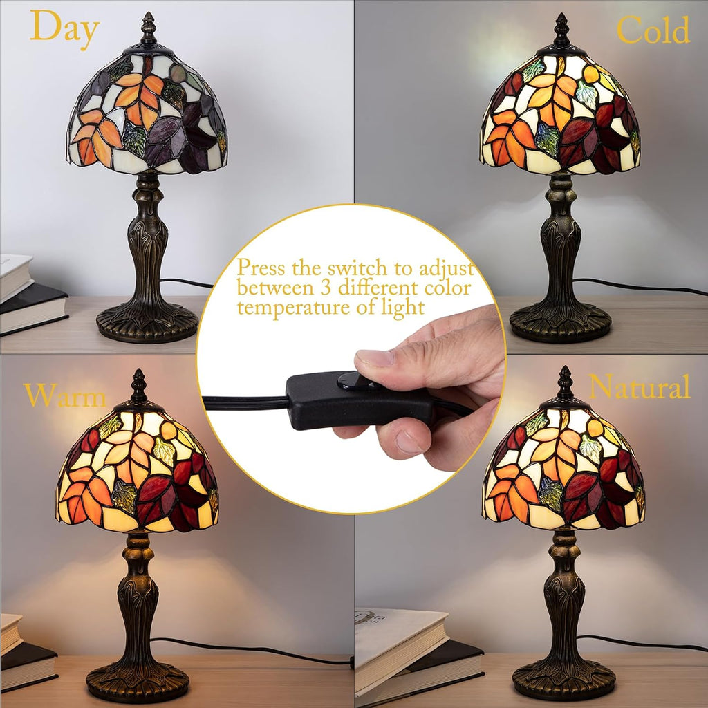Small Tiffany Table Lamp 8 inch Red Leaves Stained Glass